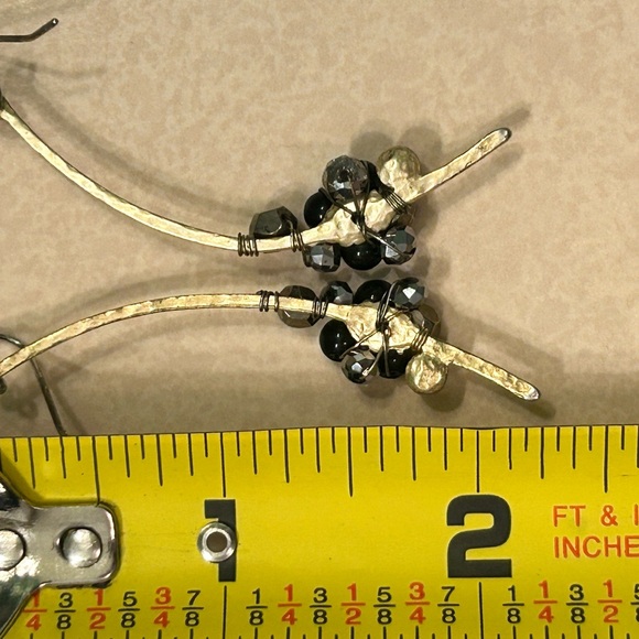 Dangle‎ Gold Silver Black Beaded Boho Glam Earrings - Picture 3 of 3